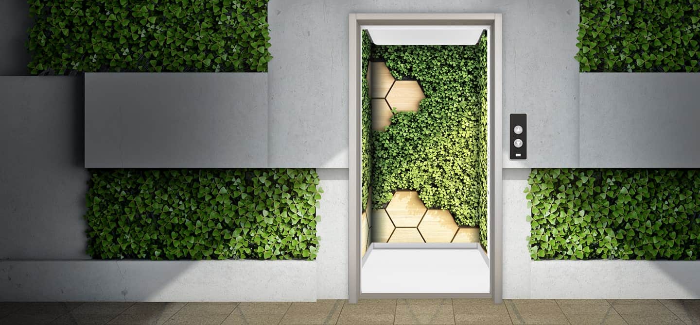 puerta de elevador con diseño de plantas